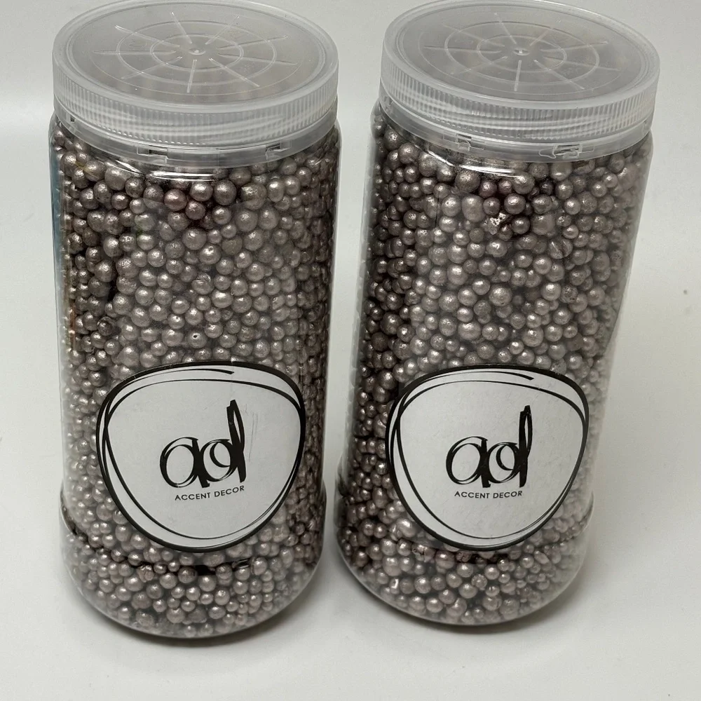 Accent Decor Two Large Jars Vase Filler Decor Pewter Silver Small Clay Pebbles